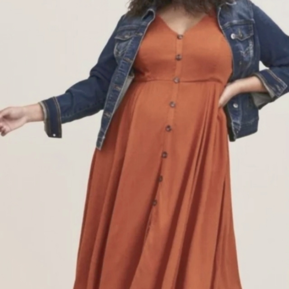 Torrid Rust Midi Dress with Button Front Detail.